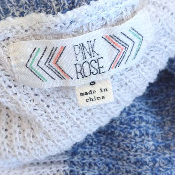 Pink Rose Soft Nylon Blend Blue & White Stripe Knit Open Cardigan Sweater S - Picture 2 of 8